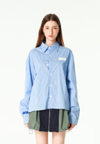 Camisa corta con bolsillos laterales y cierre de inspiración asiatica | MWM [PS_COLORS:BLUE]