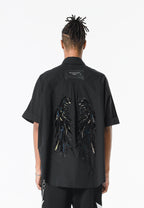 Camisa Wings oversize de inspiración asiática con parche de alas en la espalda | MWM [PS_COLORS:BLACK]