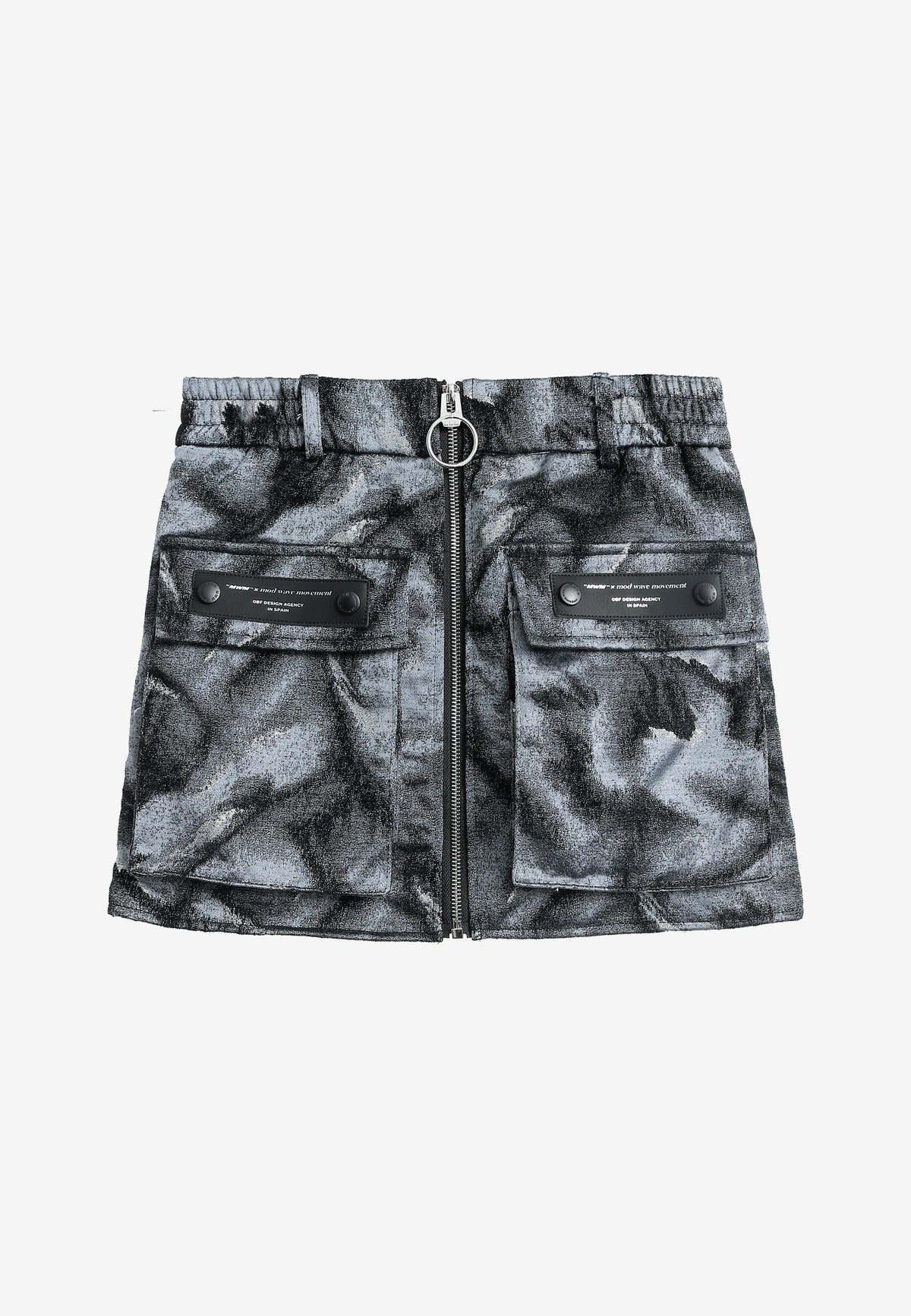 Minifalda jacquard de chenilla con brillo, cremallera y bolsillos frontales | MWM [PS_COLORS:BLACK]
