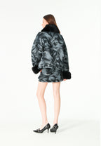 Minifalda jacquard de chenilla con brillo, cremallera y bolsillos frontales | MWM [PS_COLORS:BLACK]