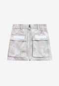 Minifalda jacquard de chenilla con brillo, cremallera y bolsillos frontales | MWM [PS_COLORS:IVORY]