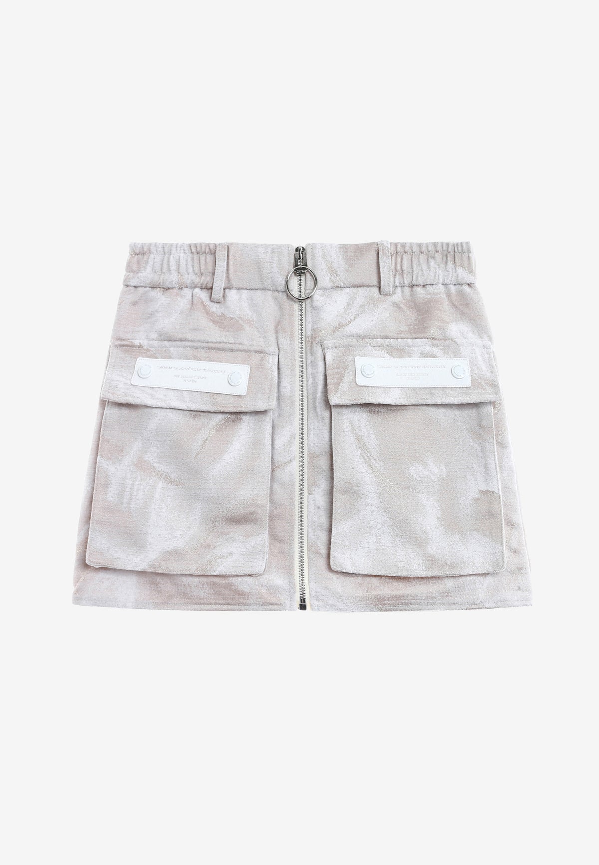 Minifalda jacquard de chenilla con brillo, cremallera y bolsillos frontales | MWM [PS_COLORS:IVORY]