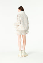 Minifalda jacquard de chenilla con brillo, cremallera y bolsillos frontales | MWM [PS_COLORS:IVORY]