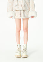 Minifalda jacquard de chenilla con brillo, cremallera y bolsillos frontales | MWM [PS_COLORS:IVORY]