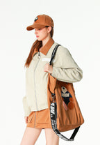 Bolso shopper con parche de oso Teddy y bandolera | MWM [PS_COLORS:CAMEL]