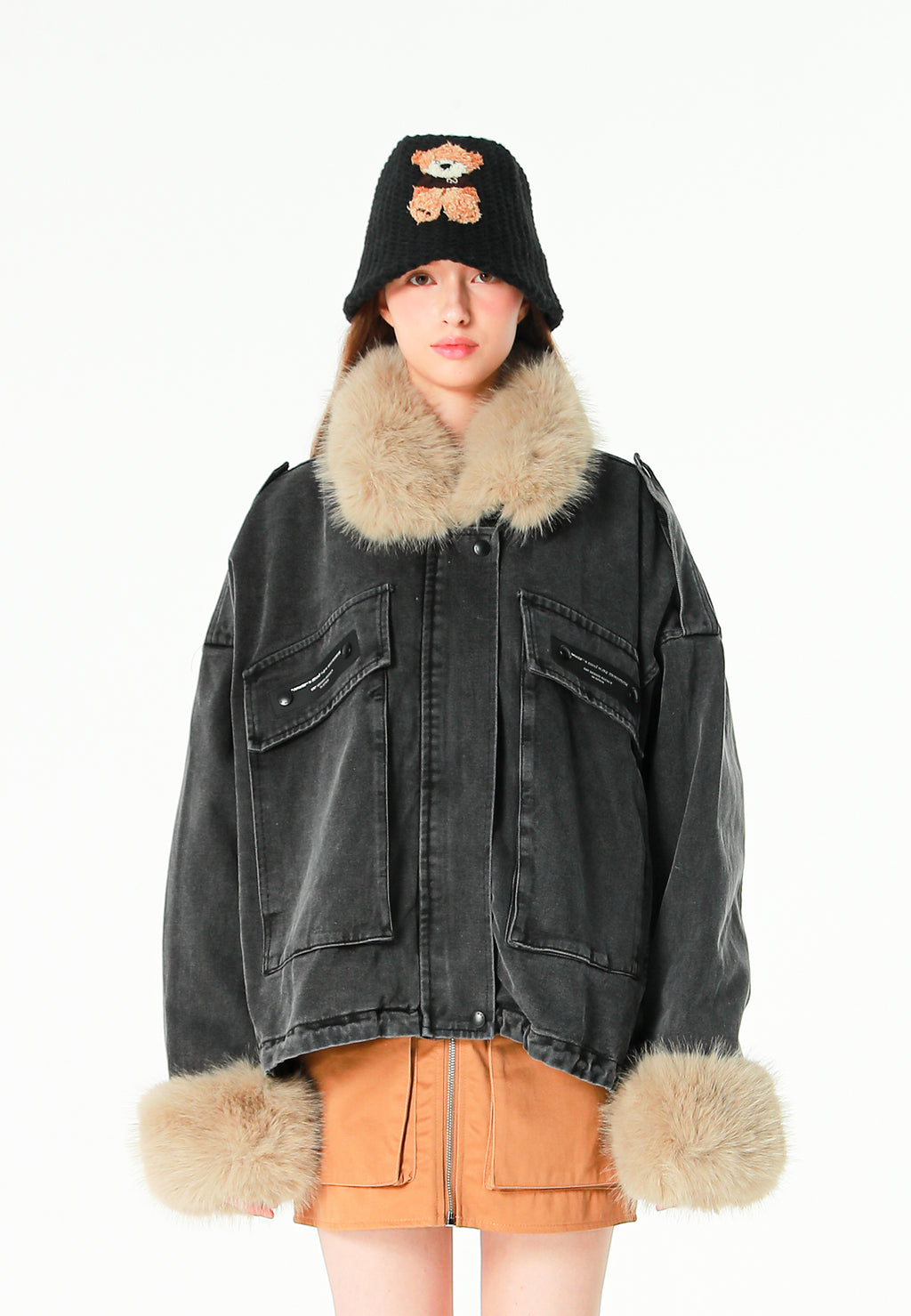 Gorro bucket de punto con oso Teddy | MWM [PS_COLORS:BLACK]