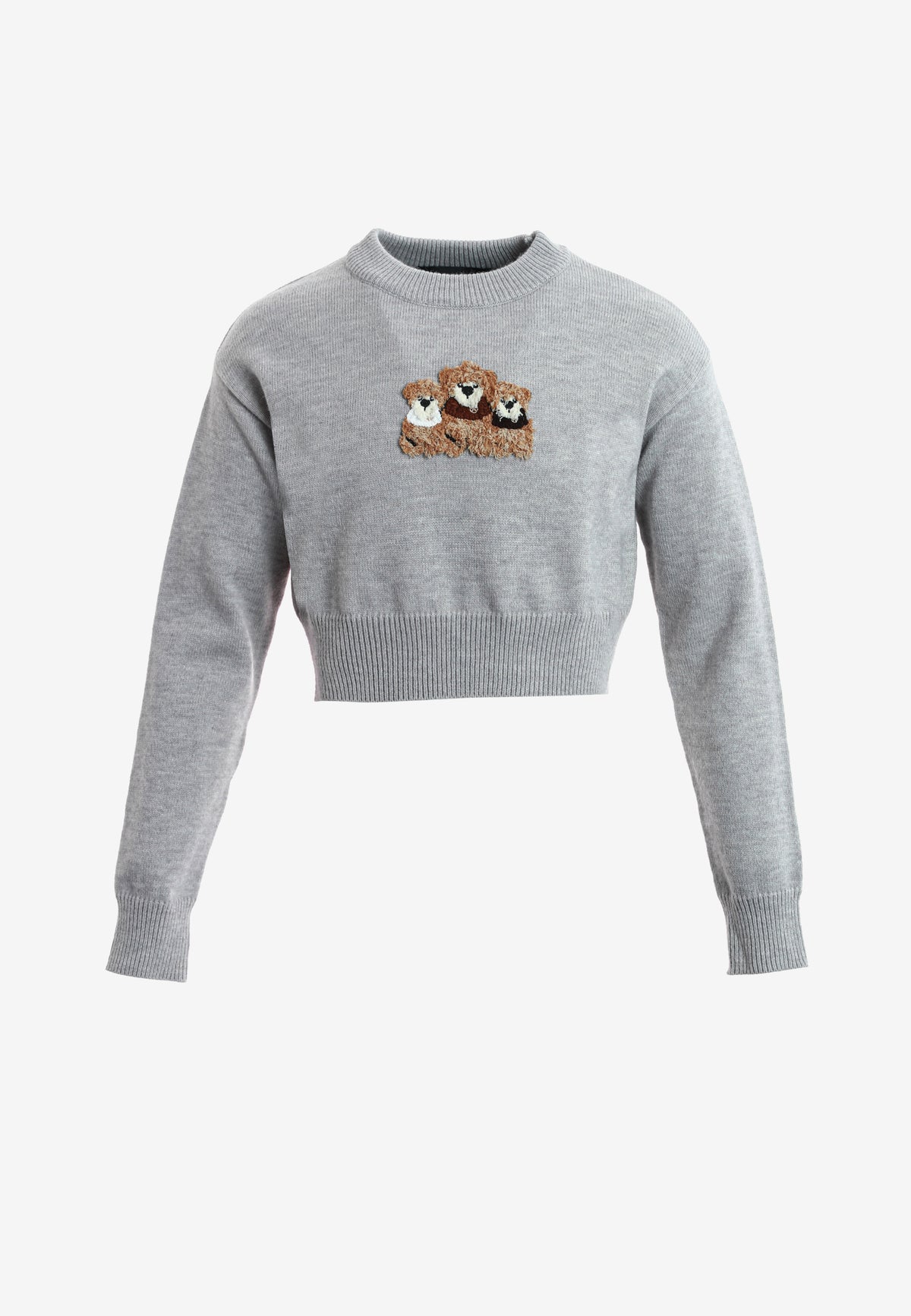 Jersey de mujer TEDDY corto de punto con parche Teddy texturizado en el frontal | MWM [PS_COLORS:GREY]