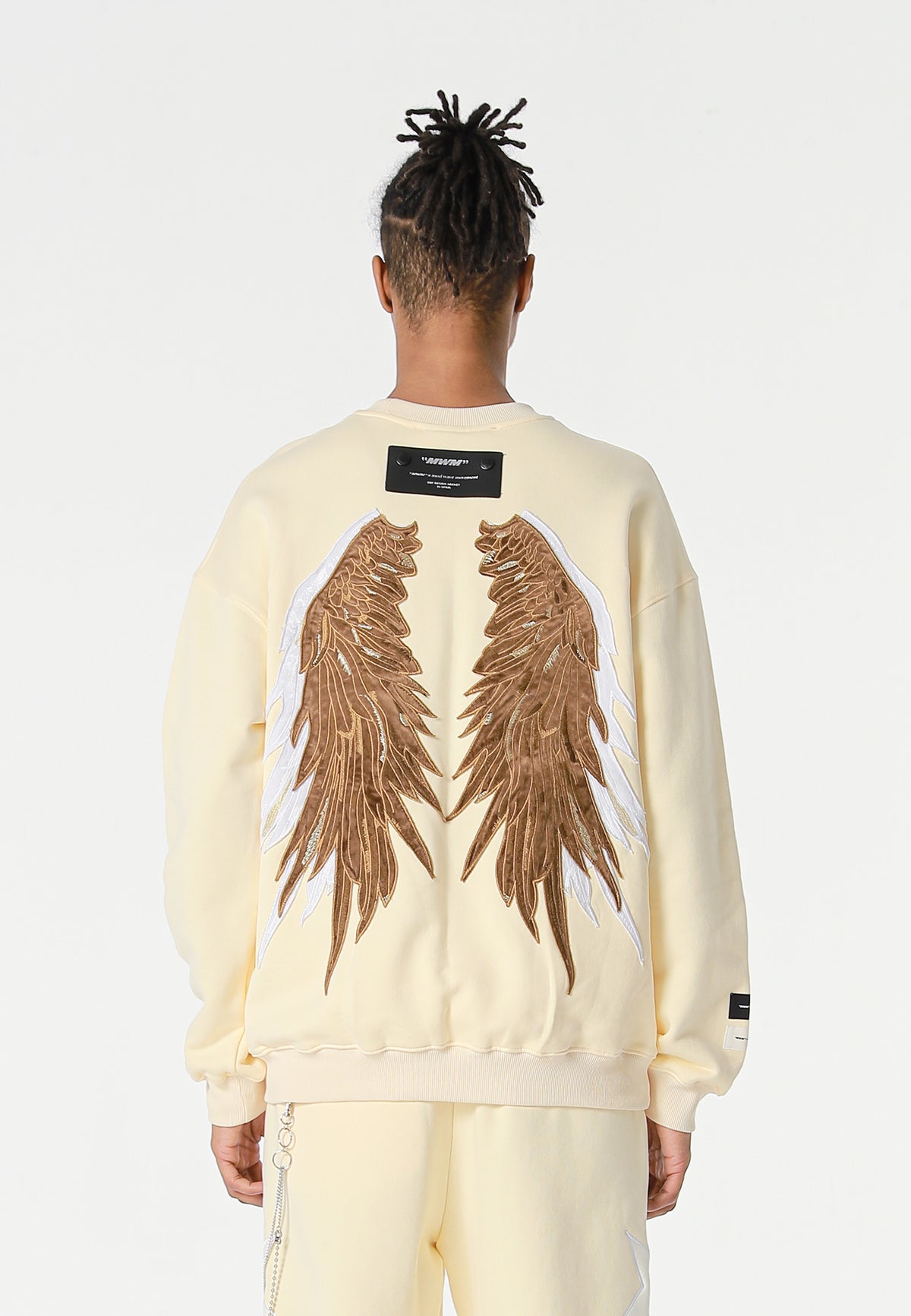 Sudadera Wings de corte relajado con estrellas frontales y doble parche de alas en la espalda | MWM [PS_COLORS:BEIGE]