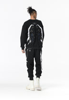 Sudadera Wings de corte relajado con estrellas frontales y doble parche de alas en la espalda | MWM [PS_COLORS:BLACK]
