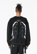 Sudadera Wings de corte relajado con estrellas frontales y doble parche de alas en la espalda | MWM [PS_COLORS:BLACK]