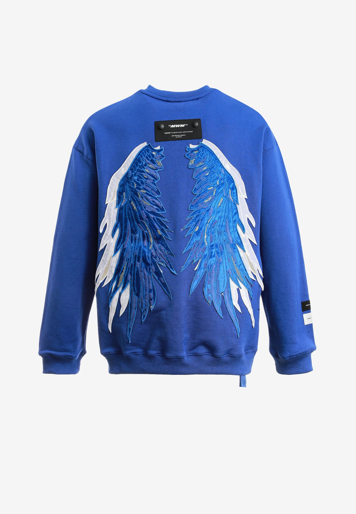 Sudadera Wings de corte relajado con estrellas frontales y doble parche de alas en la espalda | MWM [PS_COLORS:BLUE]