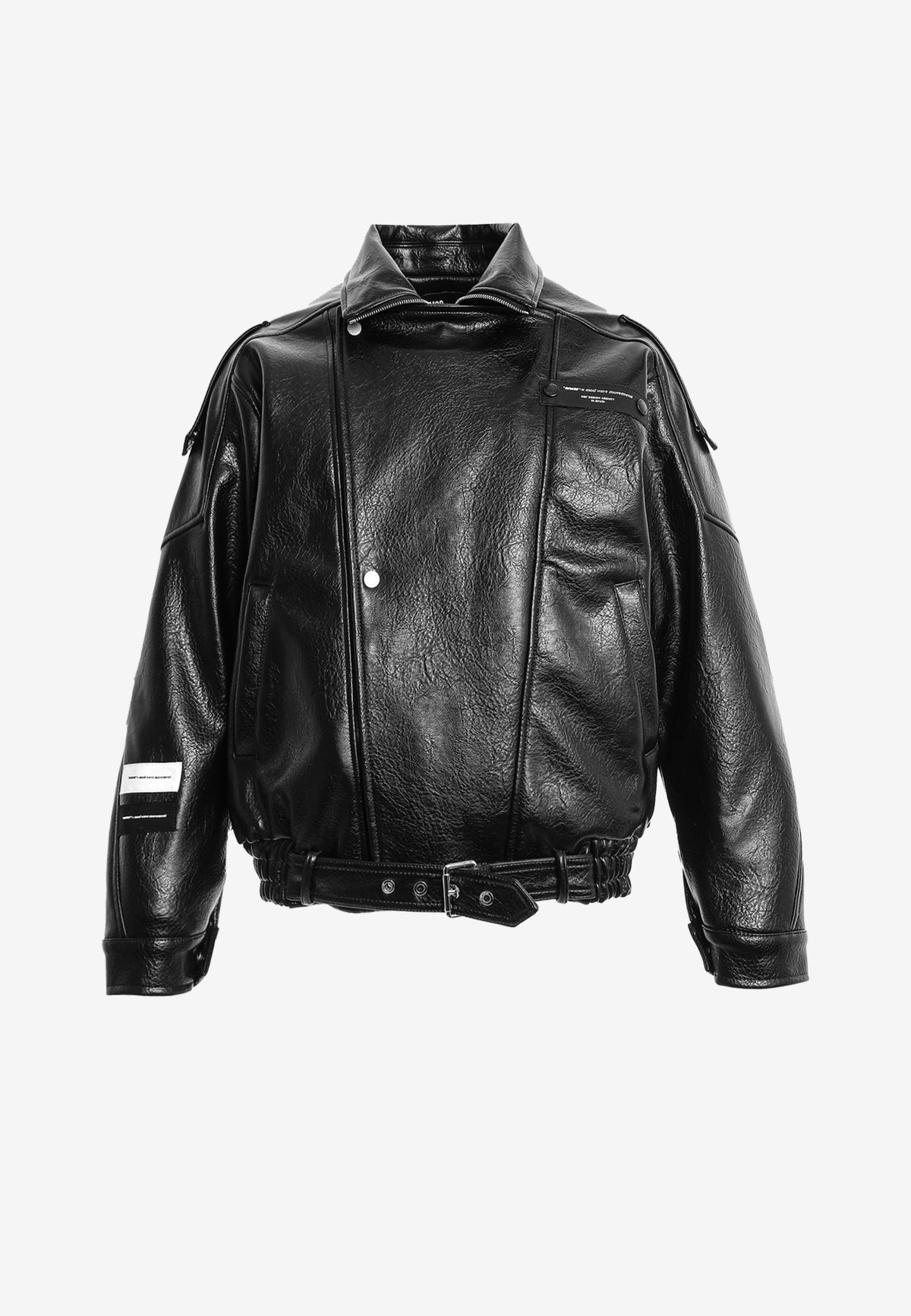 Chaqueta efecto piel con cierre cruzado asimétrico y cuello alto | MWM [PS_COLORS:BLACK]