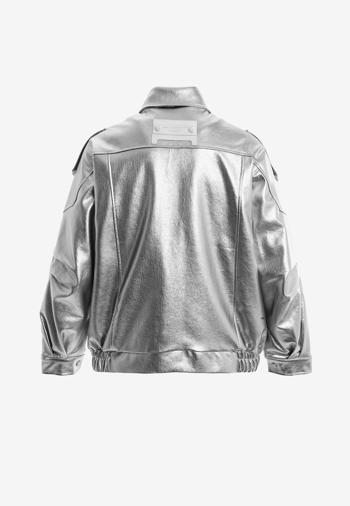 Chaqueta efecto piel con cierre cruzado asimétrico y cuello alto | MWM [PS_COLORS:SILVER]