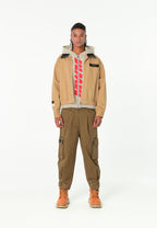 Chaqueta de doble capa con capucha interior y cremallera frontal | MWM [PS_COLORS:BEIGE]