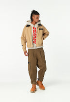Chaqueta de doble capa con capucha interior y cremallera frontal | MWM [PS_COLORS:BEIGE]