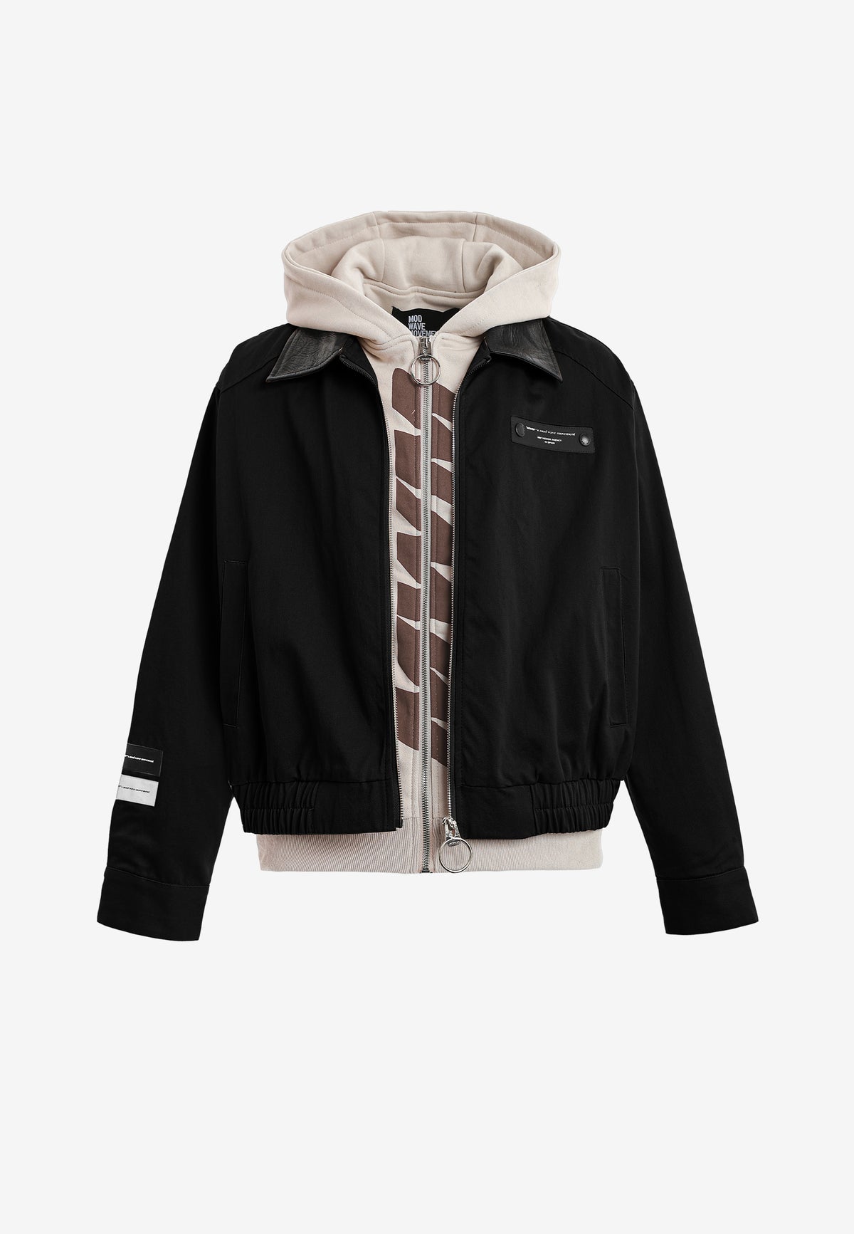 Chaqueta de doble capa con capucha interior y cremallera frontal | MWM [PS_COLORS:BLACK]