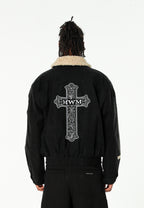Chaqueta aviador efecto cocodrilo con cuello de borrego y parche de cruz | MWM [PS_COLORS:UNASSIGNED]