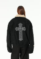 Chaqueta aviador efecto cocodrilo con cuello de borrego y parche de cruz | MWM [PS_COLORS:UNASSIGNED]