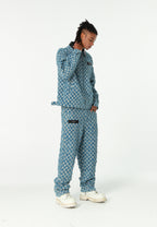 Chaqueta de trabajo jacquard de chenilla con brillo y cuello efecto piel | MWM [PS_COLORS:BLUE]