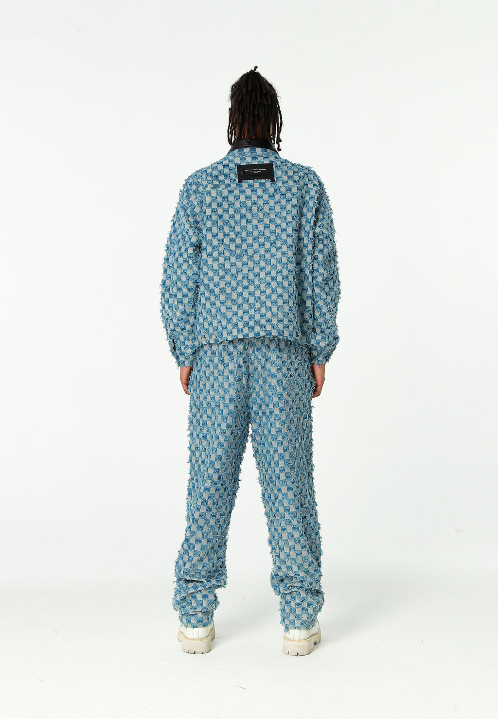 Chaqueta de trabajo jacquard de chenilla con brillo y cuello efecto piel | MWM [PS_COLORS:BLUE]
