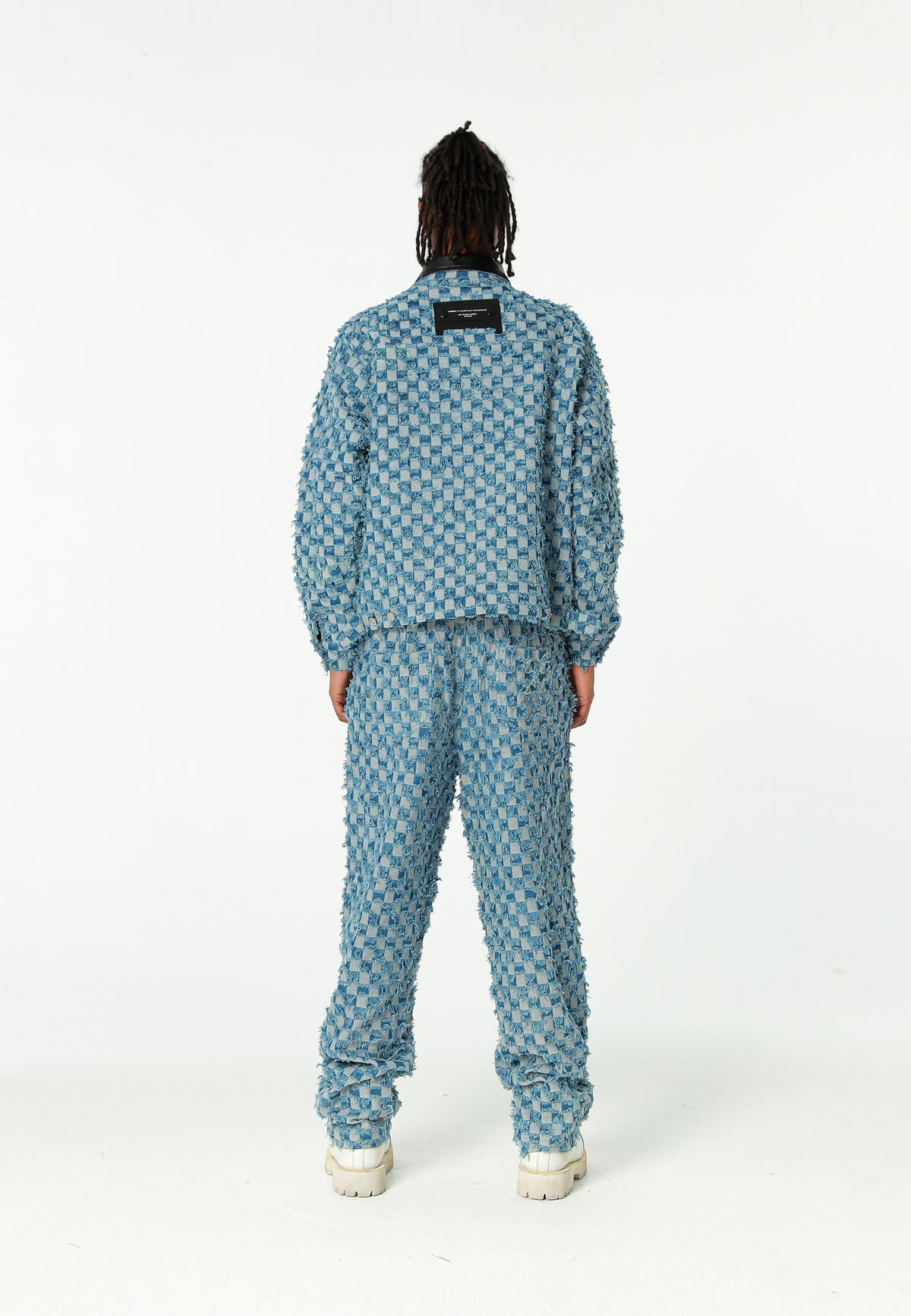 Chaqueta de trabajo jacquard de chenilla con brillo y cuello efecto piel | MWM [PS_COLORS:BLUE]