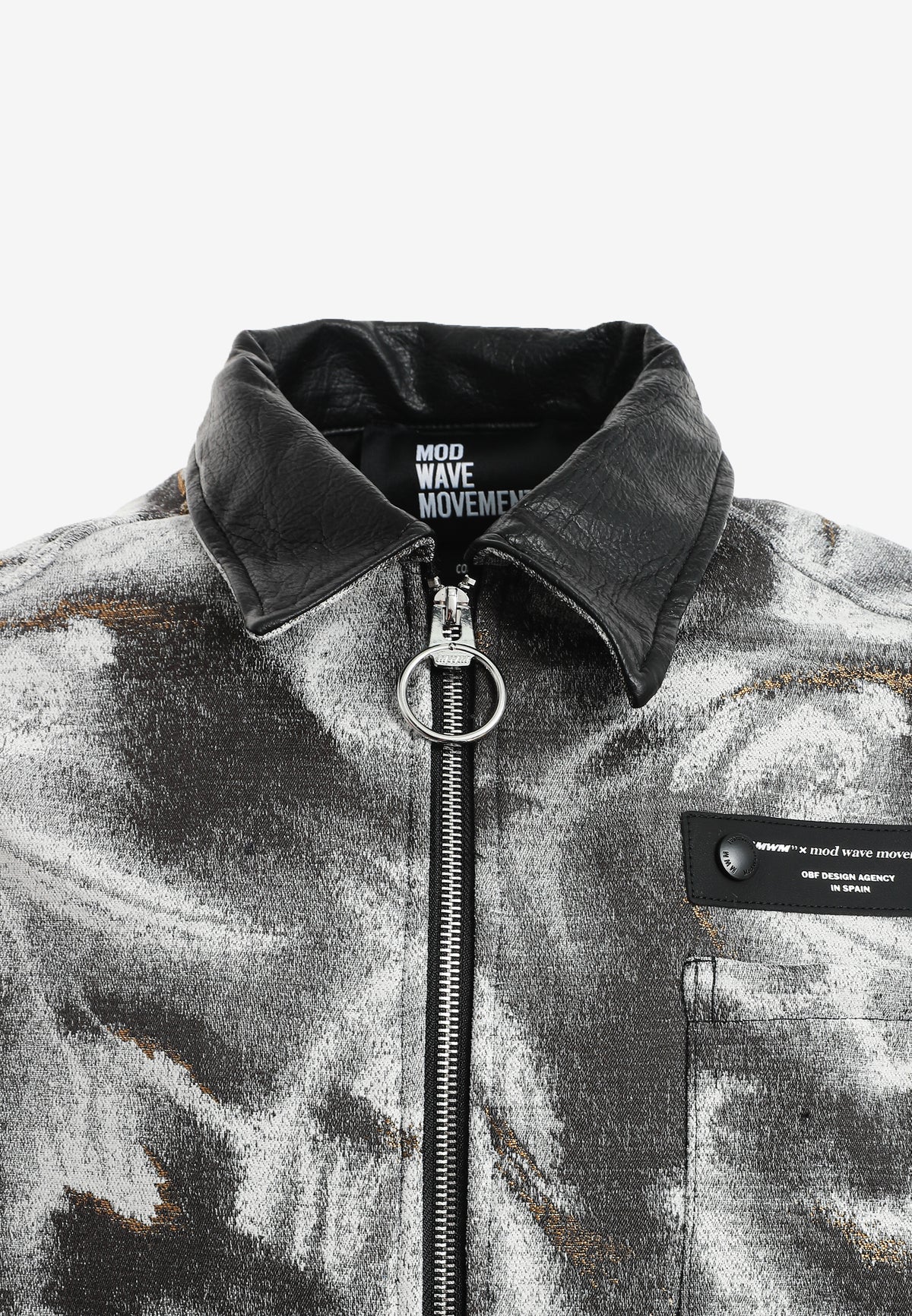 Chaqueta de trabajo jacquard de chenilla con brillo y cuello efecto piel | MWM [PS_COLORS:GREY]