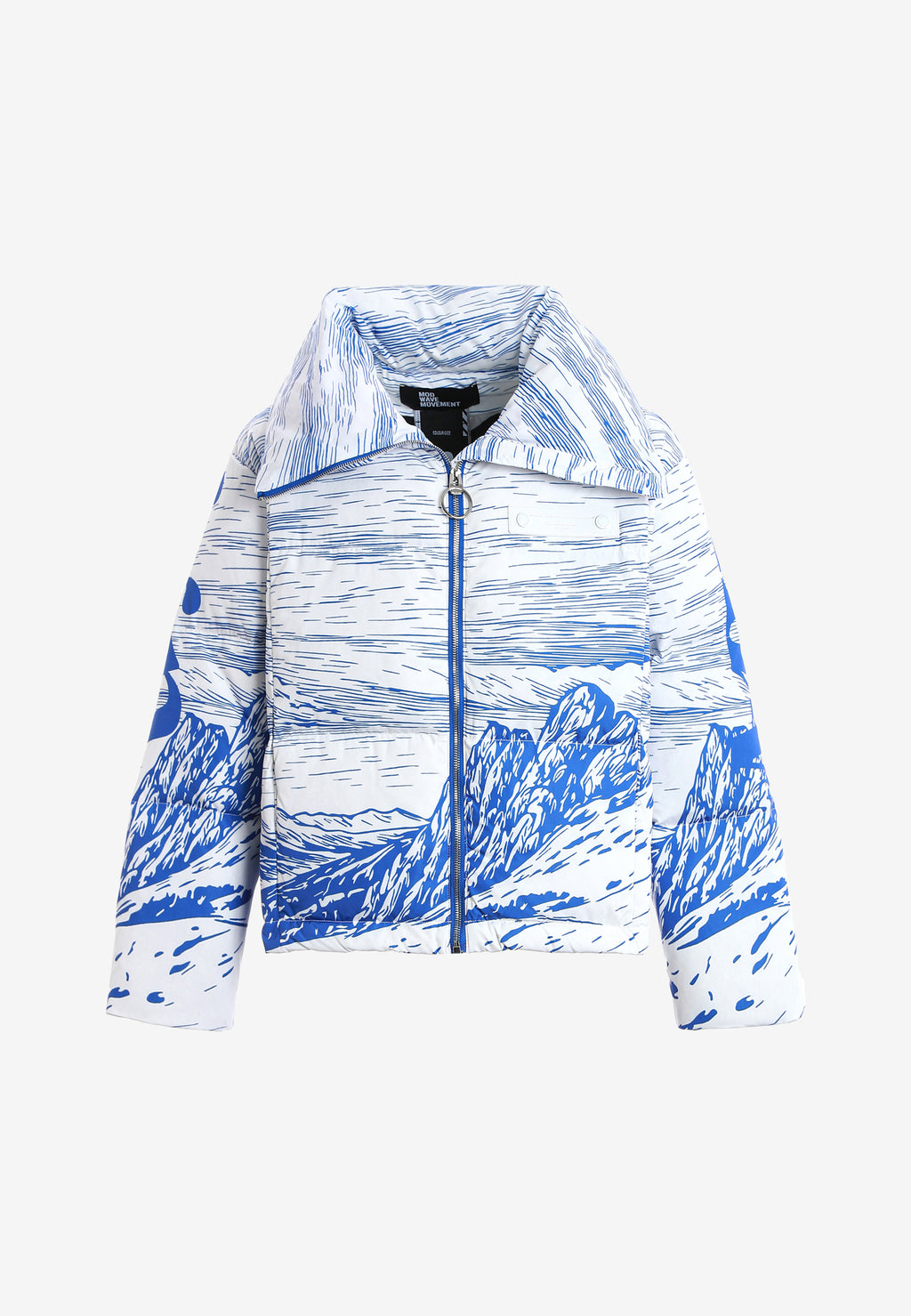 Abrigo puffer con paisaje full-print y cuello alto | MWM [PS_COLORS:BLUE]