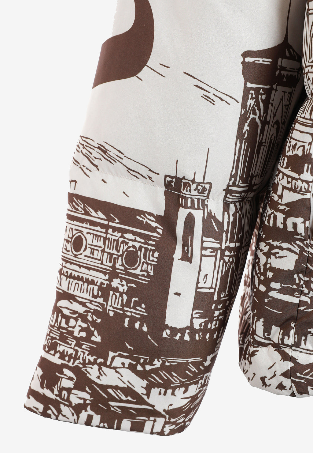 Abrigo puffer con paisaje full-print y cuello alto | MWM [PS_COLORS:BROWN]