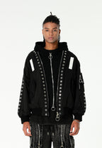 Chaqueta bomber Vanguard Dogs de doble capa con capucha y tachuelas | MWM [PS_COLORS:BLACK]