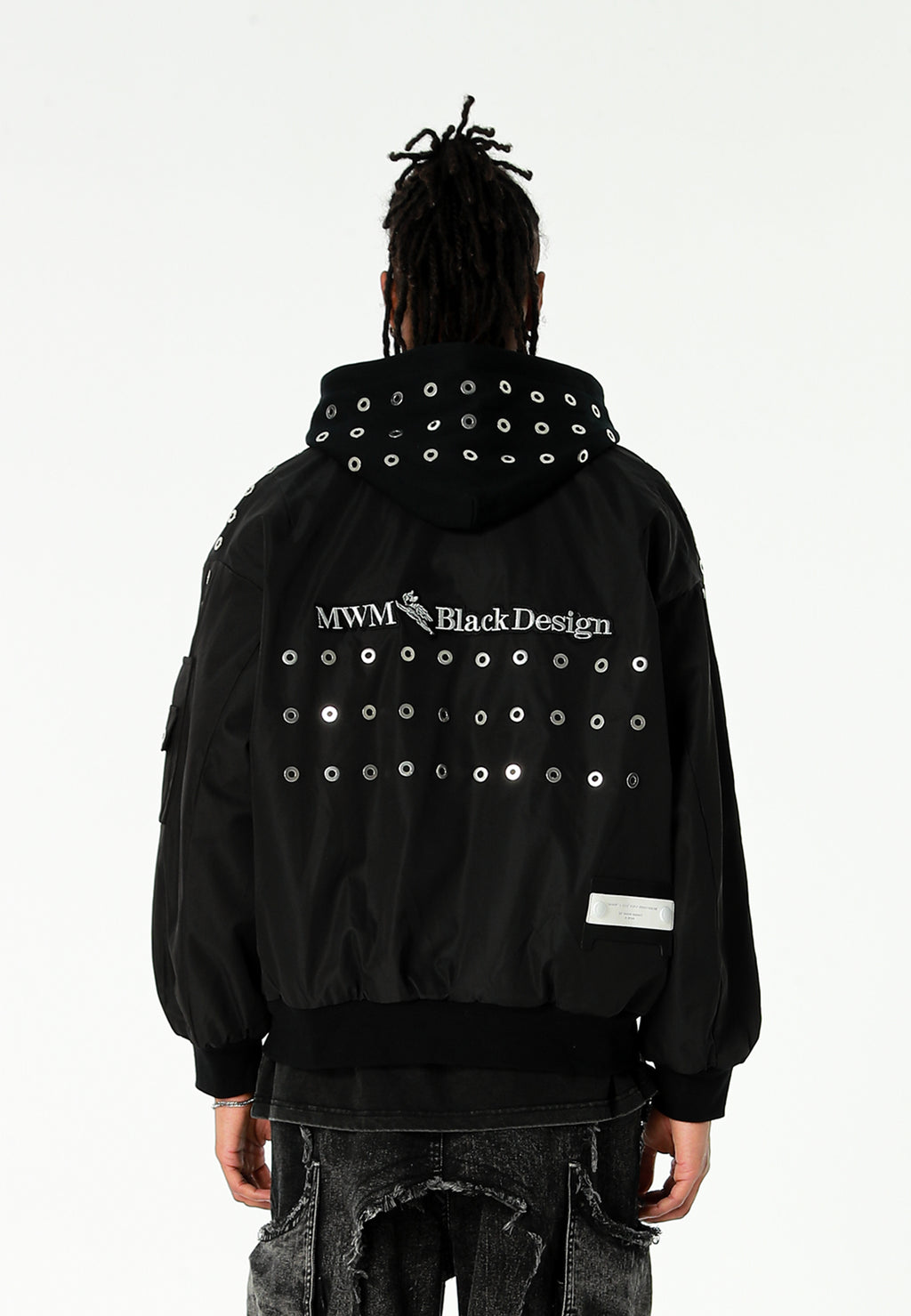 Chaqueta bomber Vanguard Dogs de doble capa con capucha y tachuelas | MWM [PS_COLORS:BLACK]