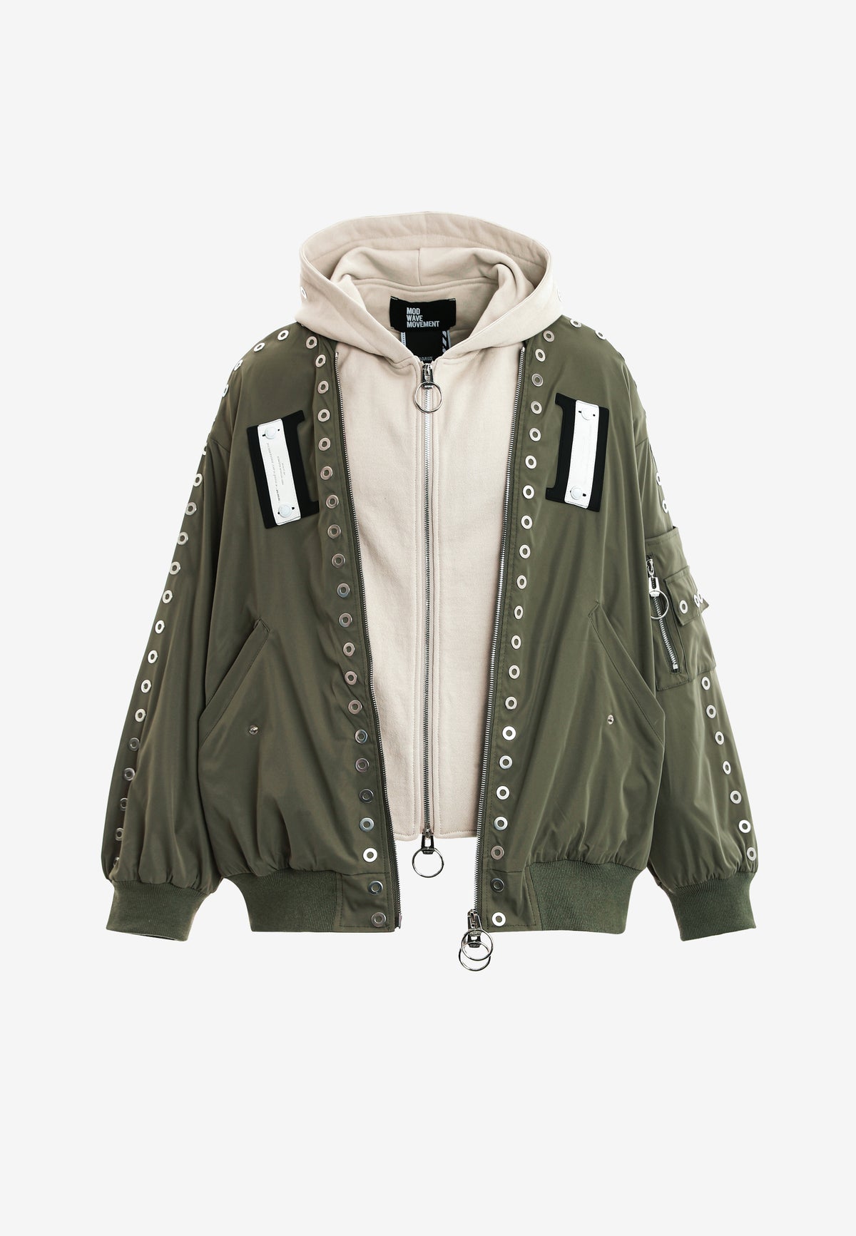 Chaqueta bomber Vanguard Dogs de doble capa con capucha y tachuelas | MWM [PS_COLORS:GREEN]