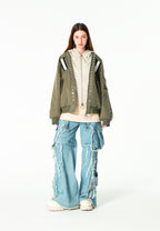 Chaqueta bomber Vanguard Dogs de doble capa con capucha y tachuelas | MWM [PS_COLORS:GREEN]