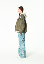Chaqueta bomber Vanguard Dogs de doble capa con capucha y tachuelas | MWM [PS_COLORS:GREEN]