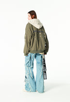 Chaqueta bomber Vanguard Dogs de doble capa con capucha y tachuelas | MWM [PS_COLORS:GREEN]