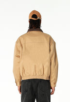 Chaqueta Harrington de canvas con cuello efecto piel y logo bordado | MWM [PS_COLORS:CAMEL]