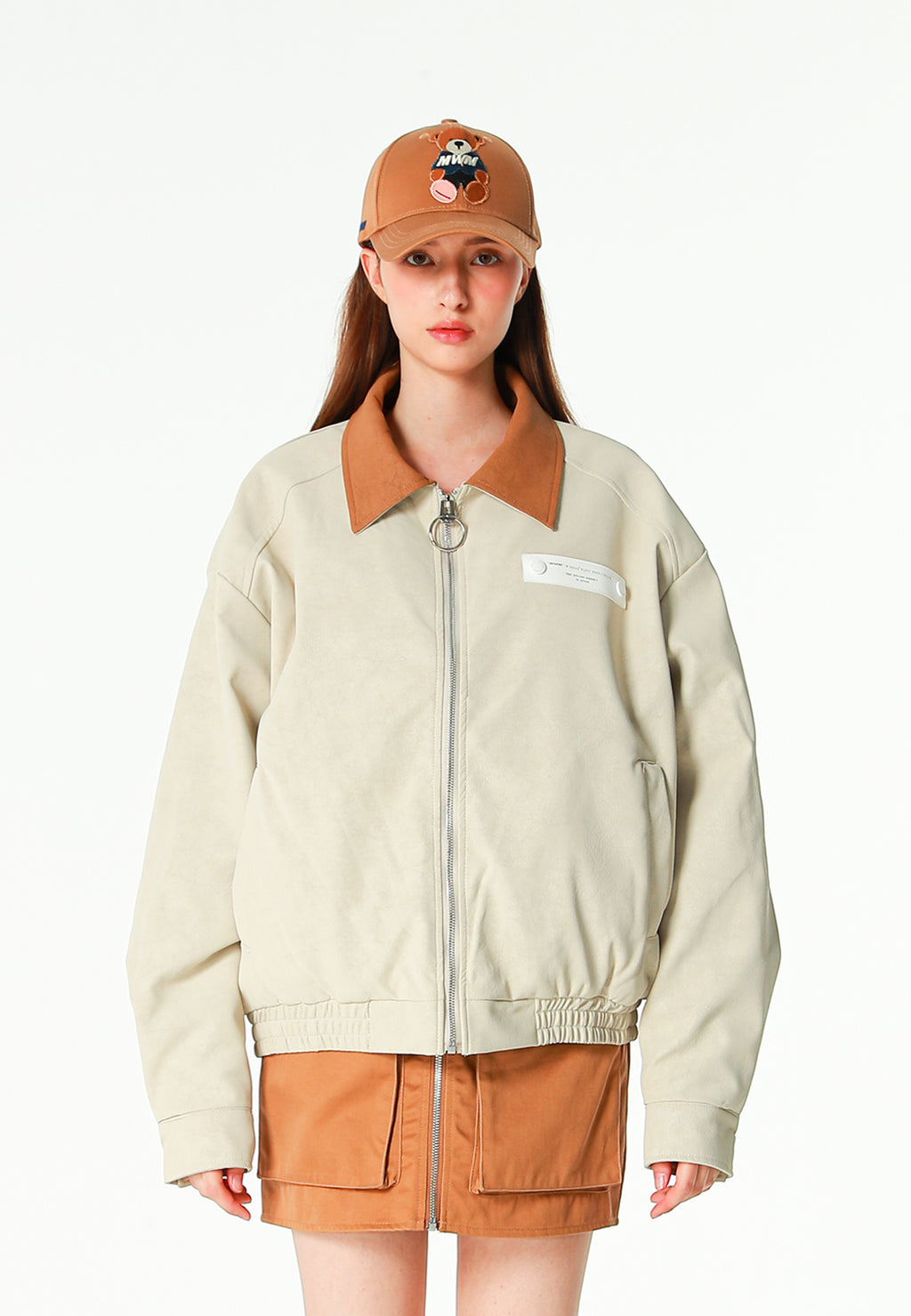 Chaqueta Harrington efecto piel y forro animal print | MWM [PS_COLORS:ECRU]