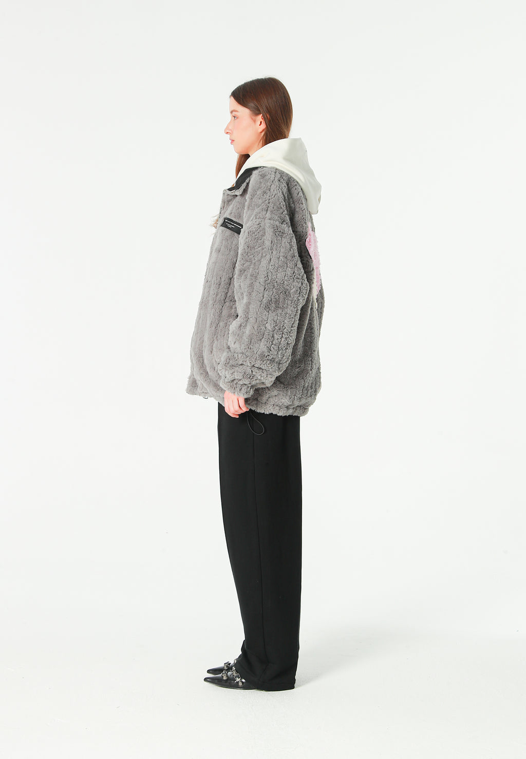 Chaqueta reversible TEDDY de corte relajado con pelo texturizado y parche Mike Bag | MWM [PS_COLORS:GREY]
