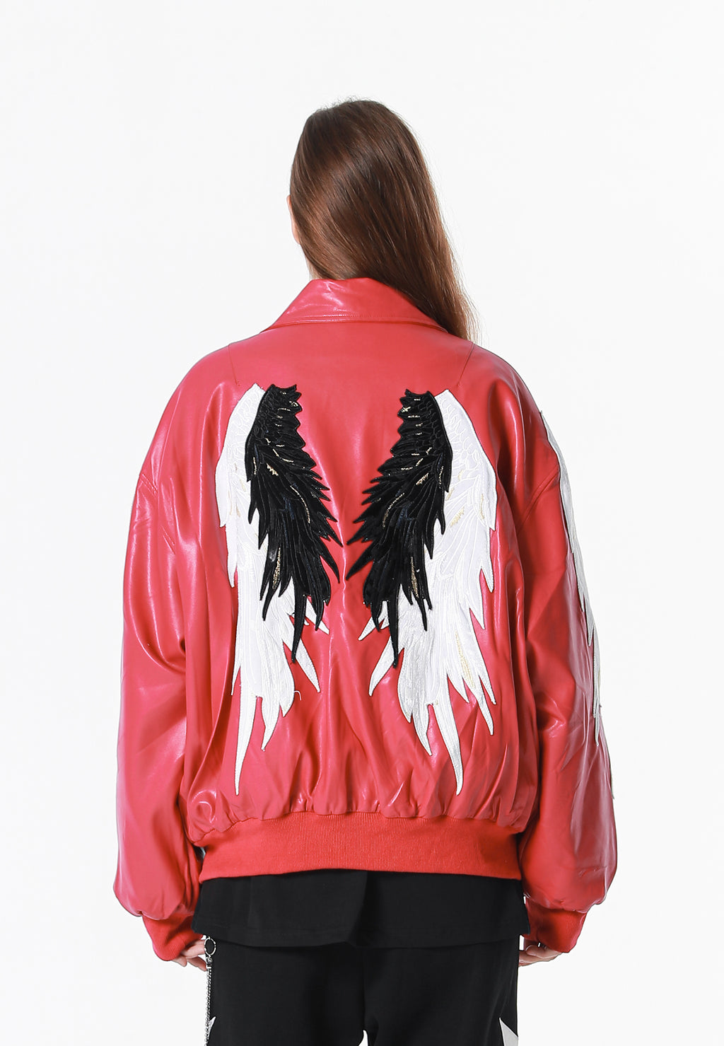 Chaqueta bomber Wings efecto piel con alas en mangas y espalda y forro de pelo extraíble | MWM [PS_COLORS:FUCHSIA]