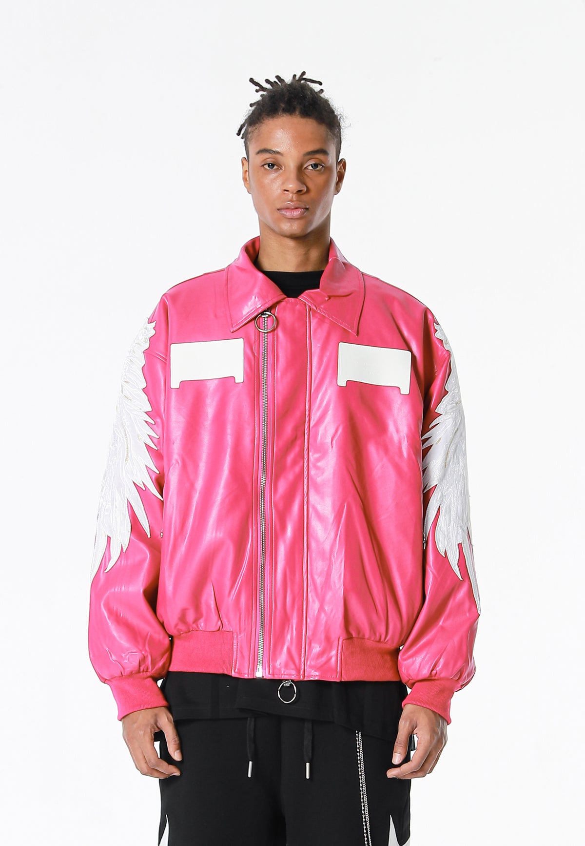 Chaqueta bomber Wings efecto piel con alas en mangas y espalda y forro de pelo extraíble | MWM [PS_COLORS:FUCHSIA]