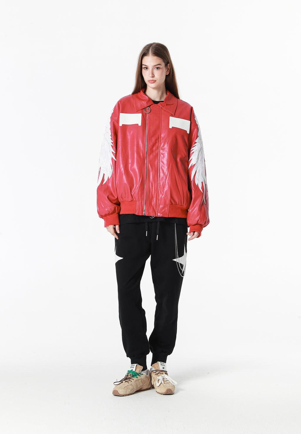 Chaqueta bomber Wings efecto piel con alas en mangas y espalda y forro de pelo extraíble | MWM [PS_COLORS:FUCHSIA]