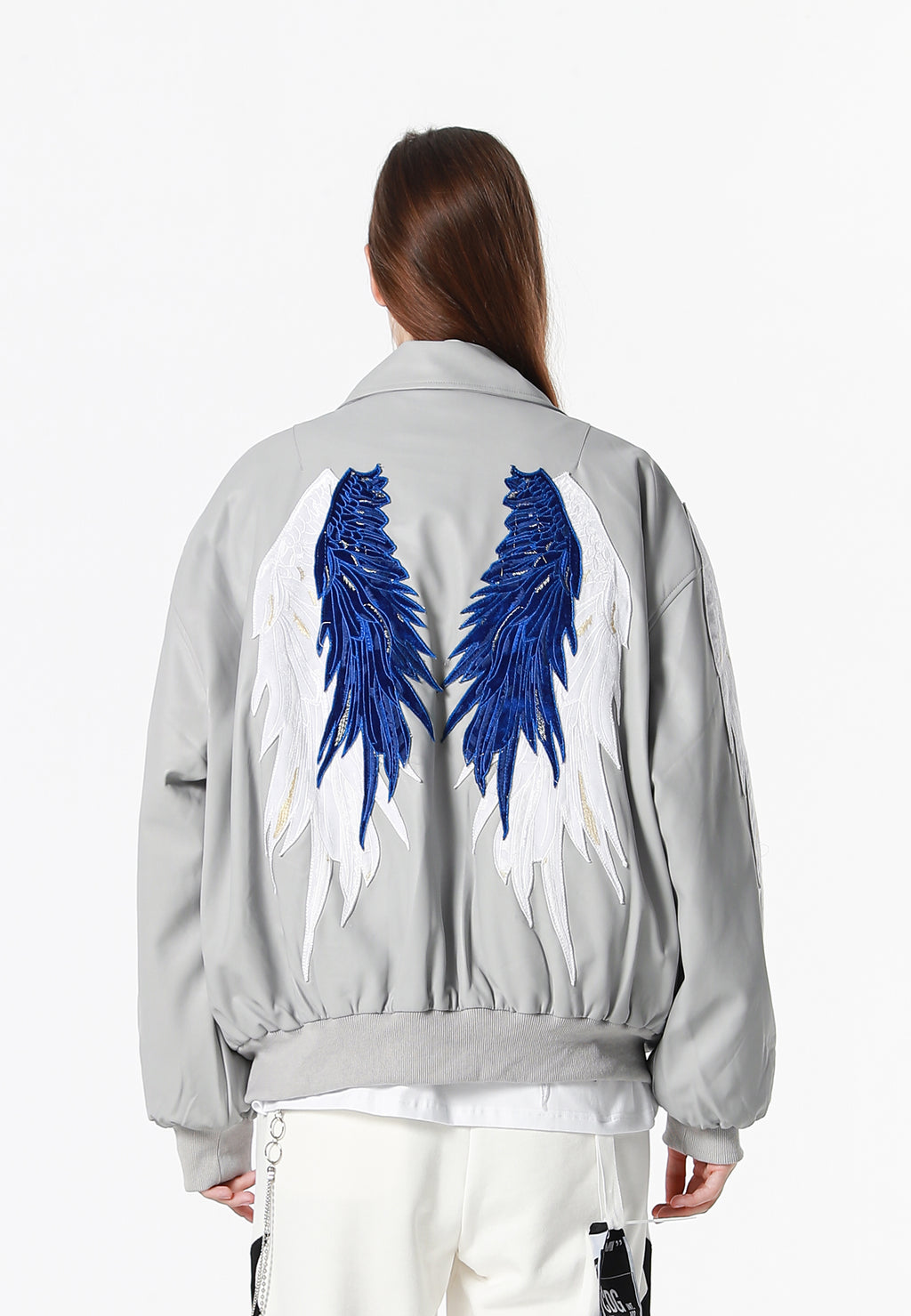 Chaqueta bomber Wings efecto piel con alas en mangas y espalda y forro de pelo extraíble | MWM [PS_COLORS:GREY]