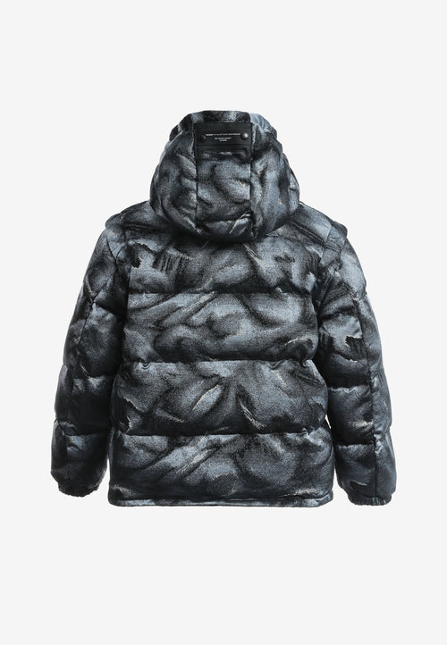 Abrigo puffer jacquard de chenilla con brillo, capucha y mangas desmontables | MWM [PS_COLORS:BLACK]