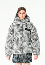 Abrigo puffer jacquard de chenilla con brillo, capucha y mangas desmontables | MWM [PS_COLORS:GREY]