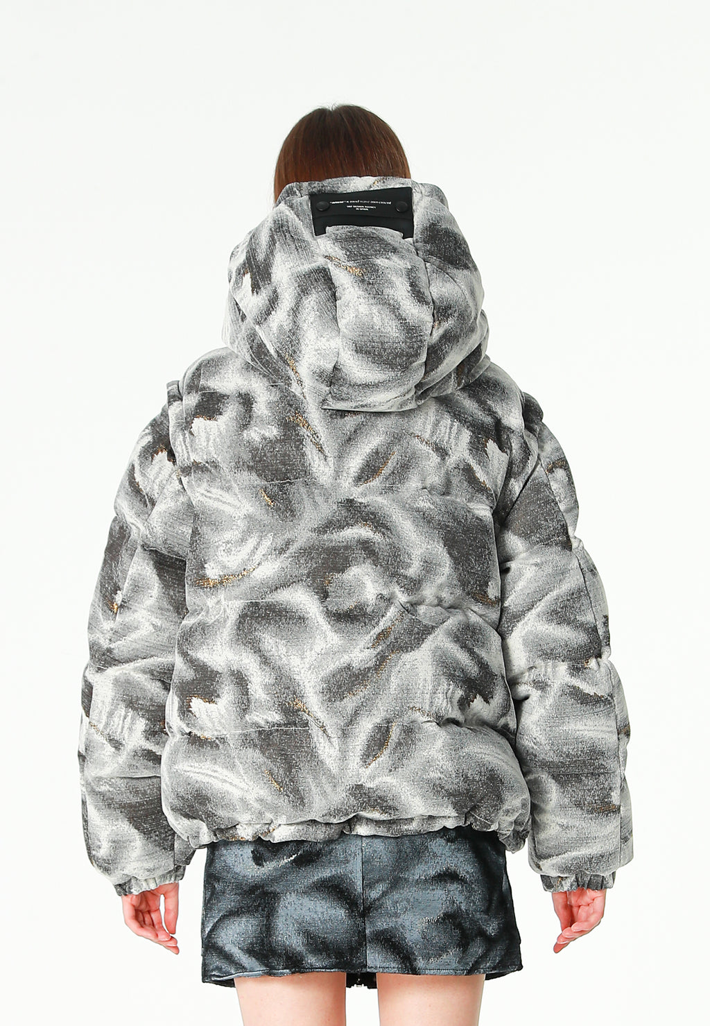 Abrigo puffer jacquard de chenilla con brillo, capucha y mangas desmontables | MWM [PS_COLORS:GREY]