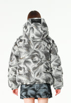 Abrigo puffer jacquard de chenilla con brillo, capucha y mangas desmontables | MWM [PS_COLORS:GREY]