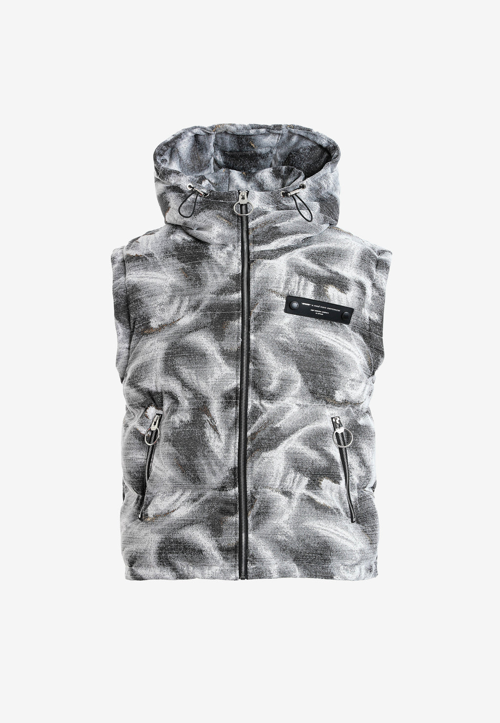 Abrigo puffer jacquard de chenilla con brillo, capucha y mangas desmontables | MWM [PS_COLORS:GREY]