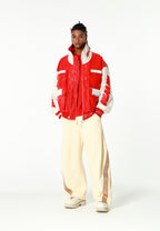 Chaqueta Iconic Logos efecto piel colorblock con cuello alto y cuatro bolsillos | MWM [PS_COLORS:RED]