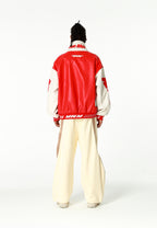 Chaqueta Iconic Logos efecto piel colorblock con cuello alto y cuatro bolsillos | MWM [PS_COLORS:RED]