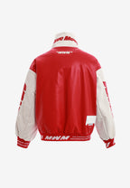 Chaqueta Iconic Logos efecto piel colorblock con cuello alto y cuatro bolsillos | MWM [PS_COLORS:RED]
