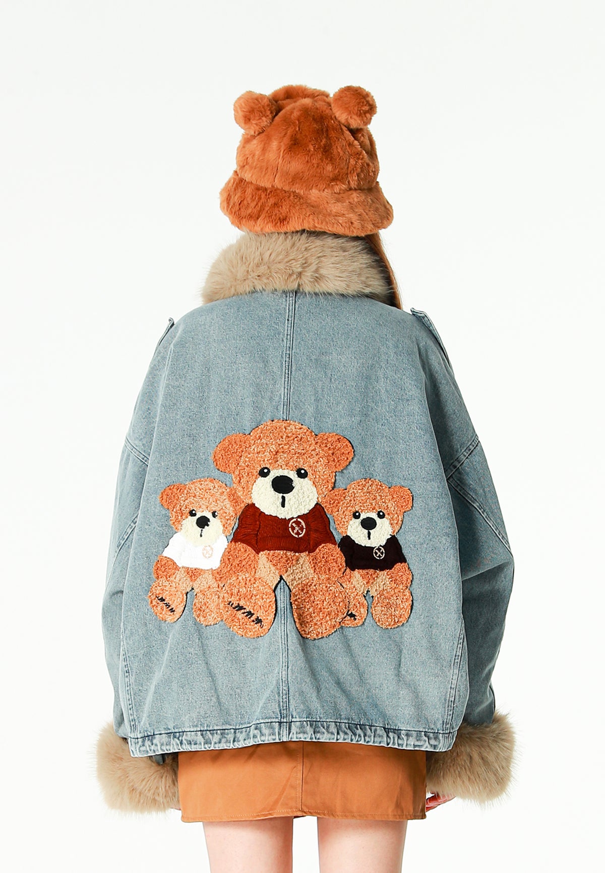 Gorro bucket de pelo con oso Teddy y orejas | MWM [PS_COLORS:BROWN]